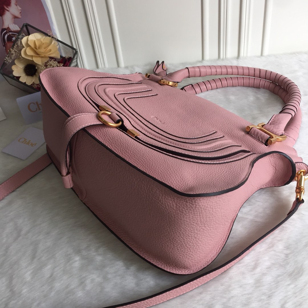 Chloe Large Marcie Bag In Pink Grained Leather